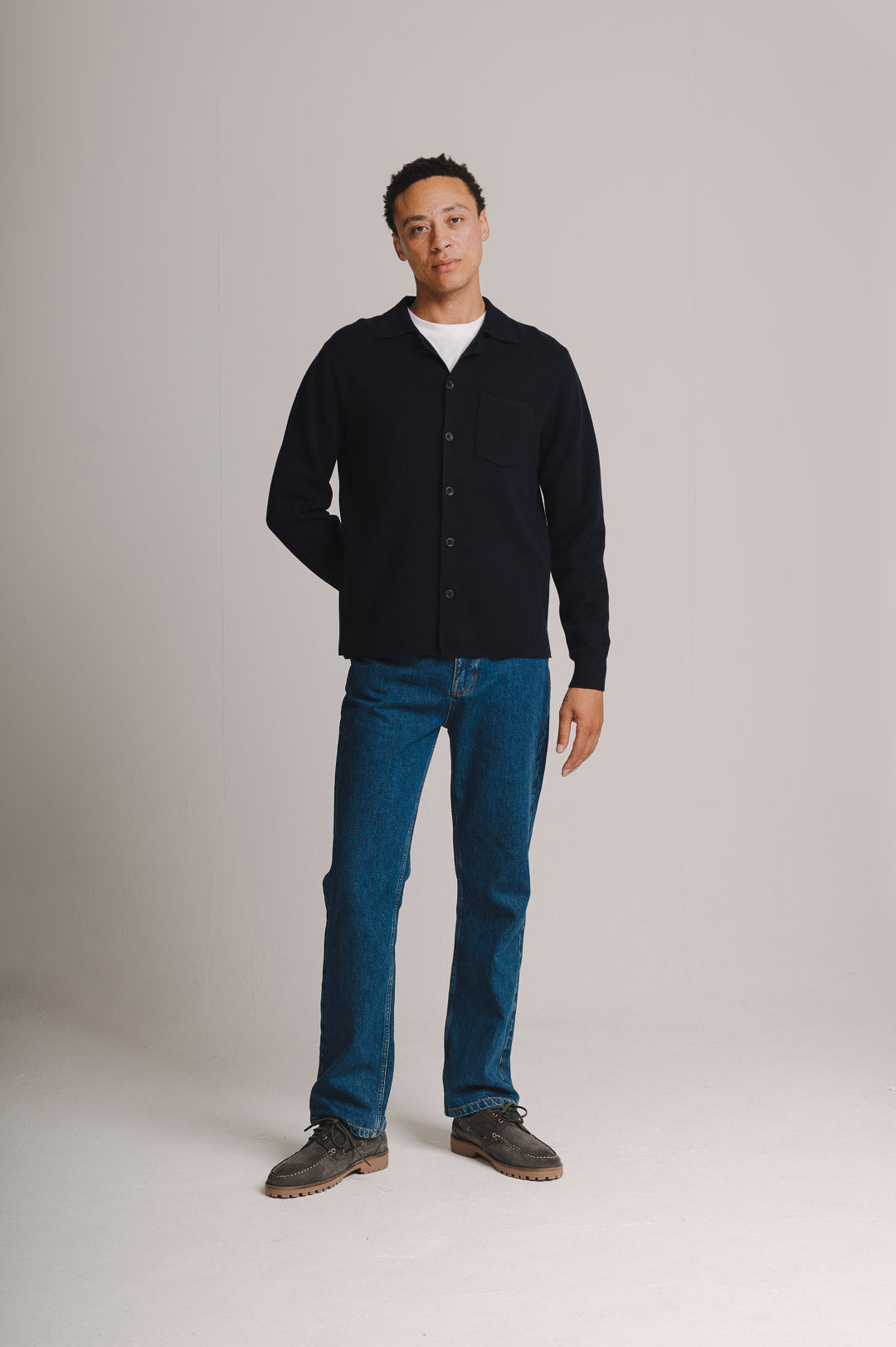 Navy Merino Knit Polo Shirt