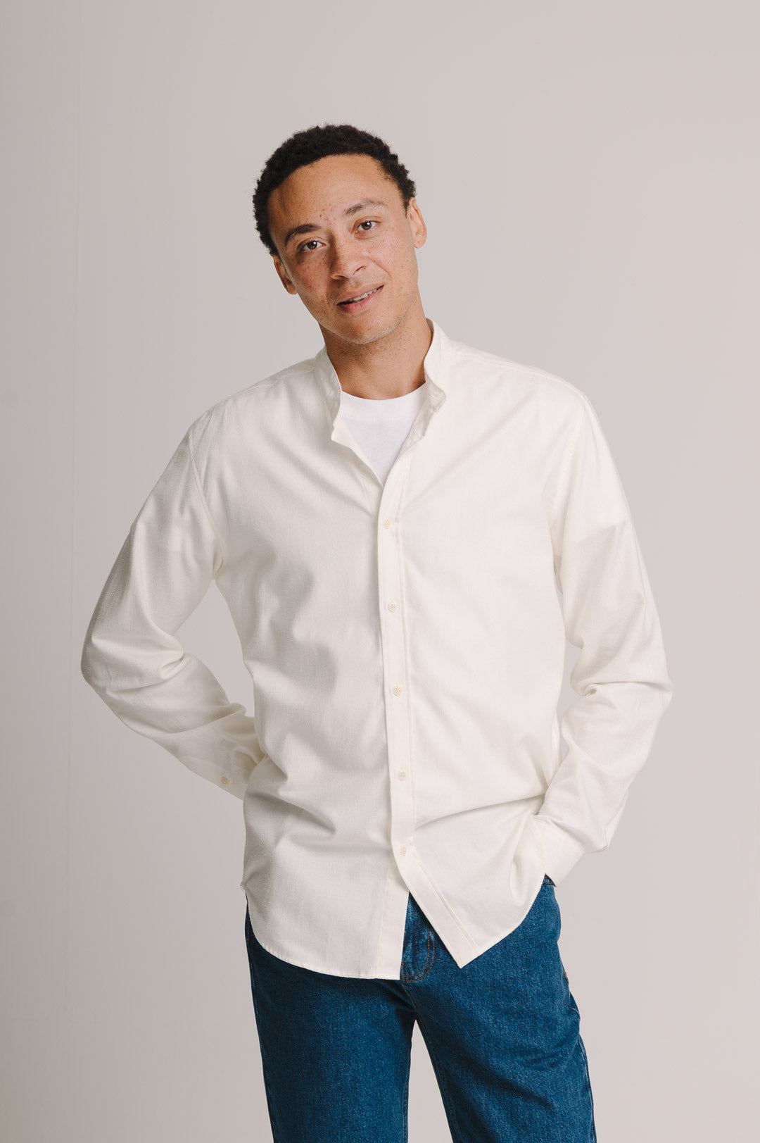 Cream Cotton Cashmere Grandad Shirt