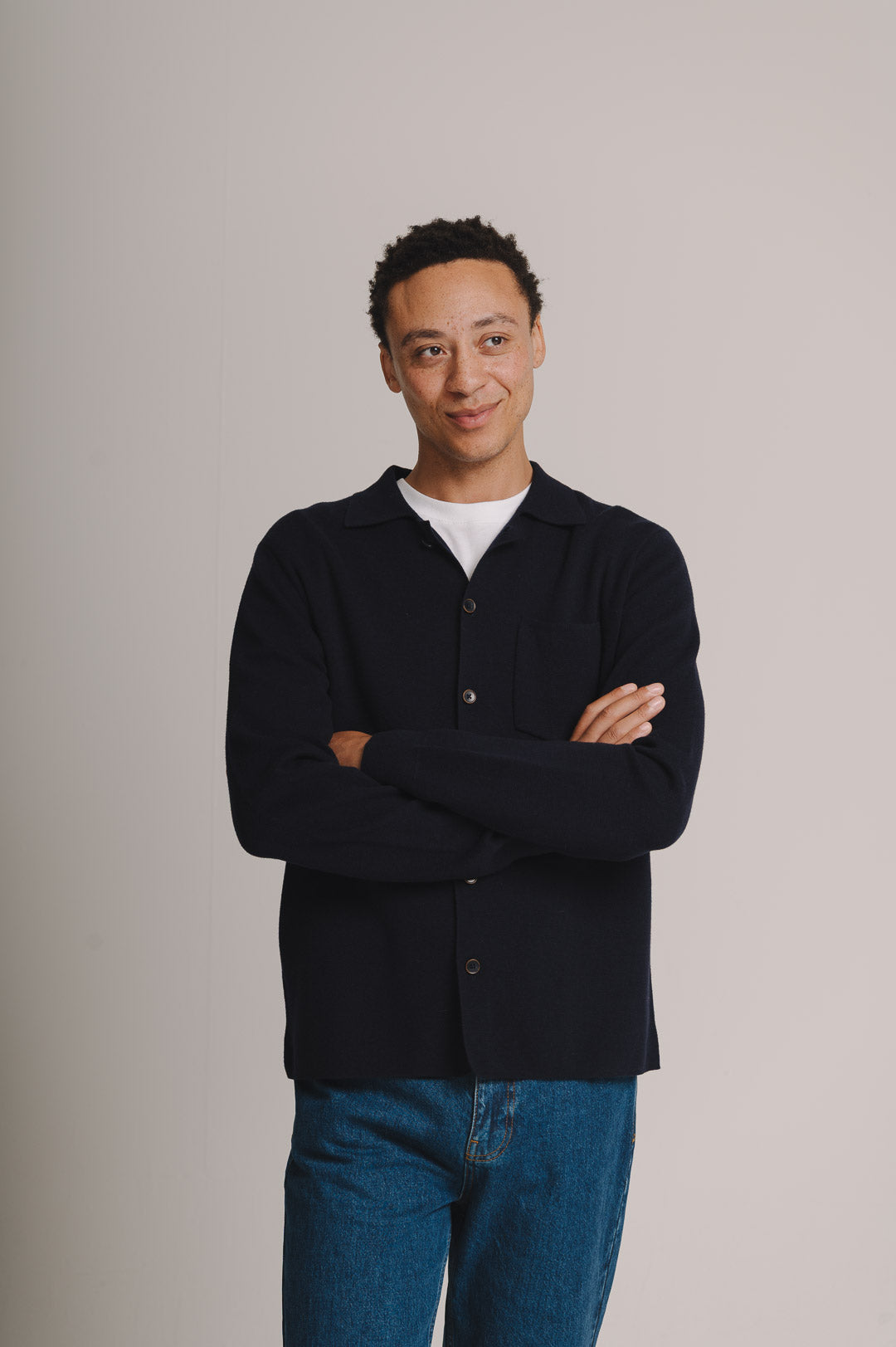 Navy Merino Knit Polo Shirt