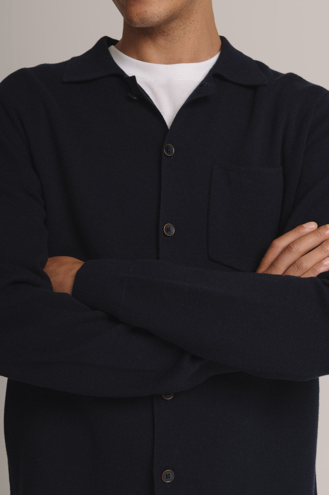 Navy Merino Knit Polo Shirt