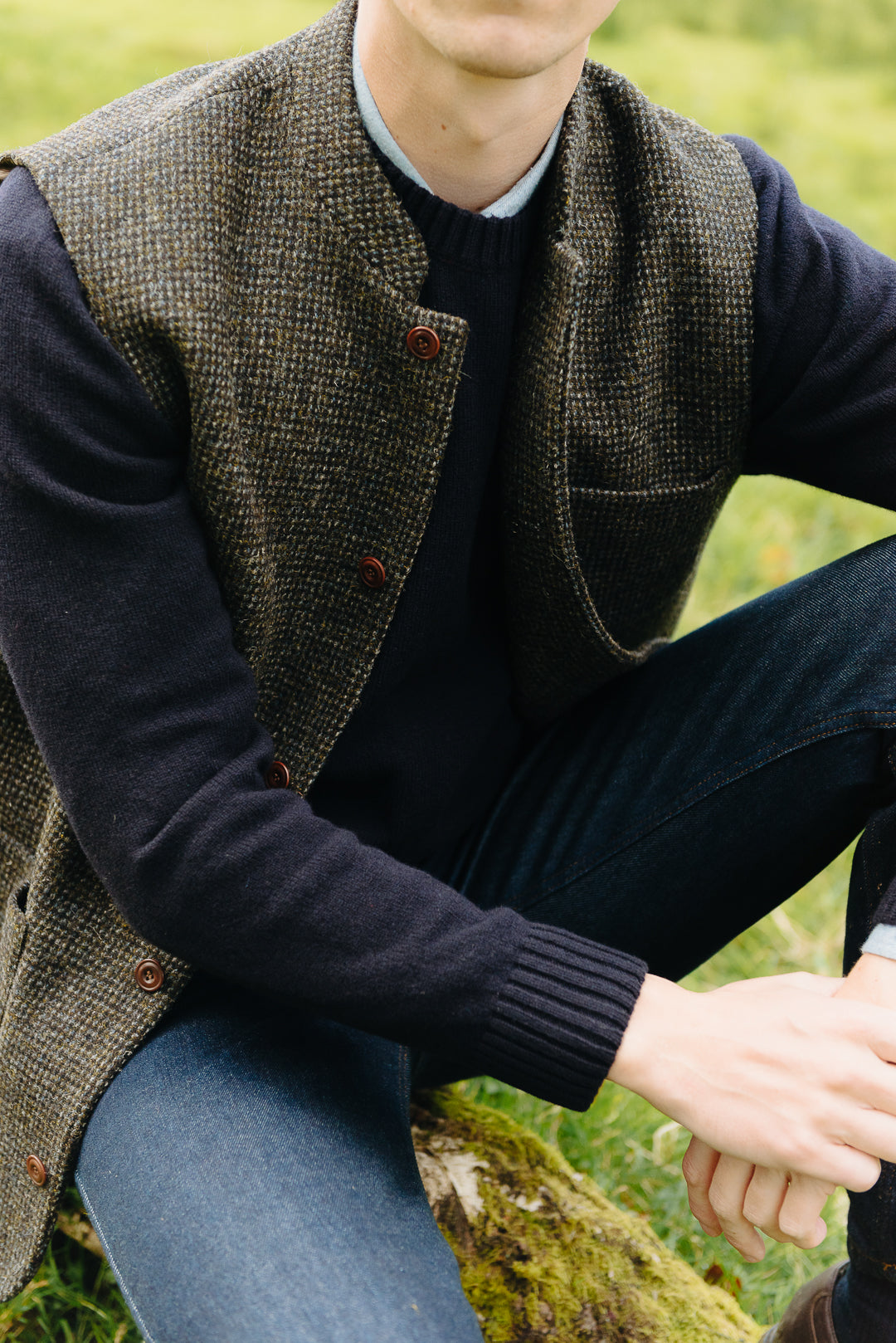 Bark Harris Tweed Nehru Waistcoat