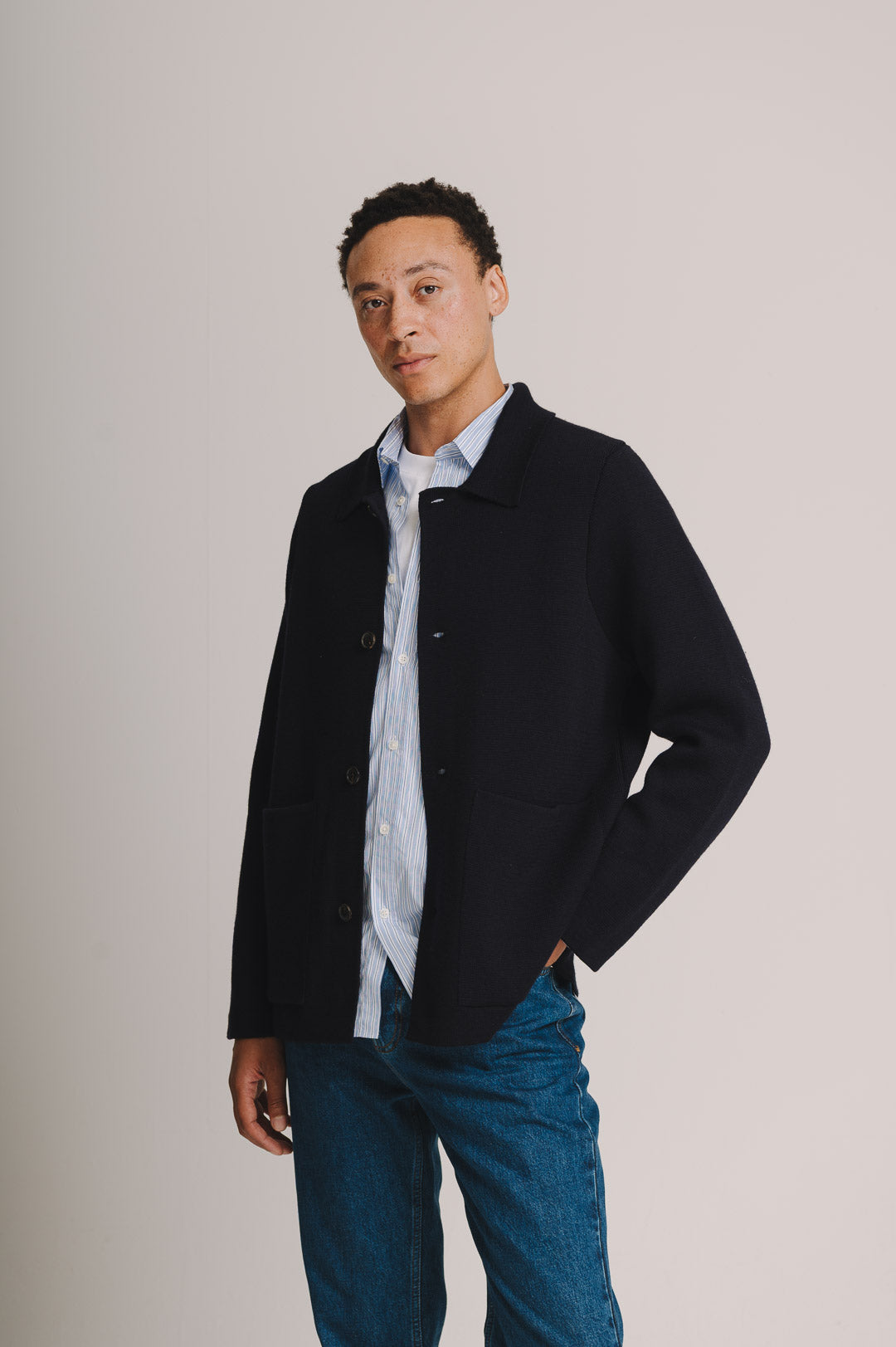 Navy Merino Knit Jacket