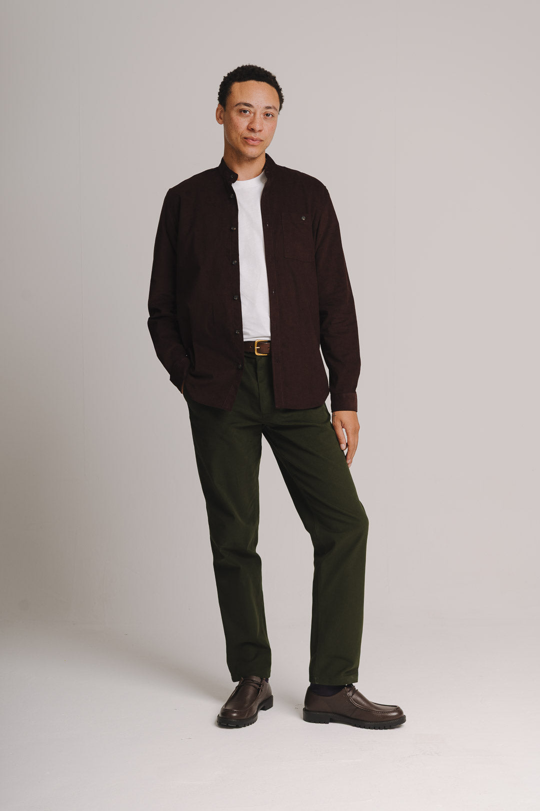 Mahogany Needlecord Grandad Shirt