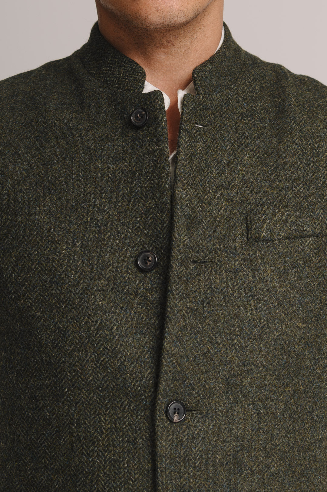 Juniper Green Herringbone Nehru Waistcoat