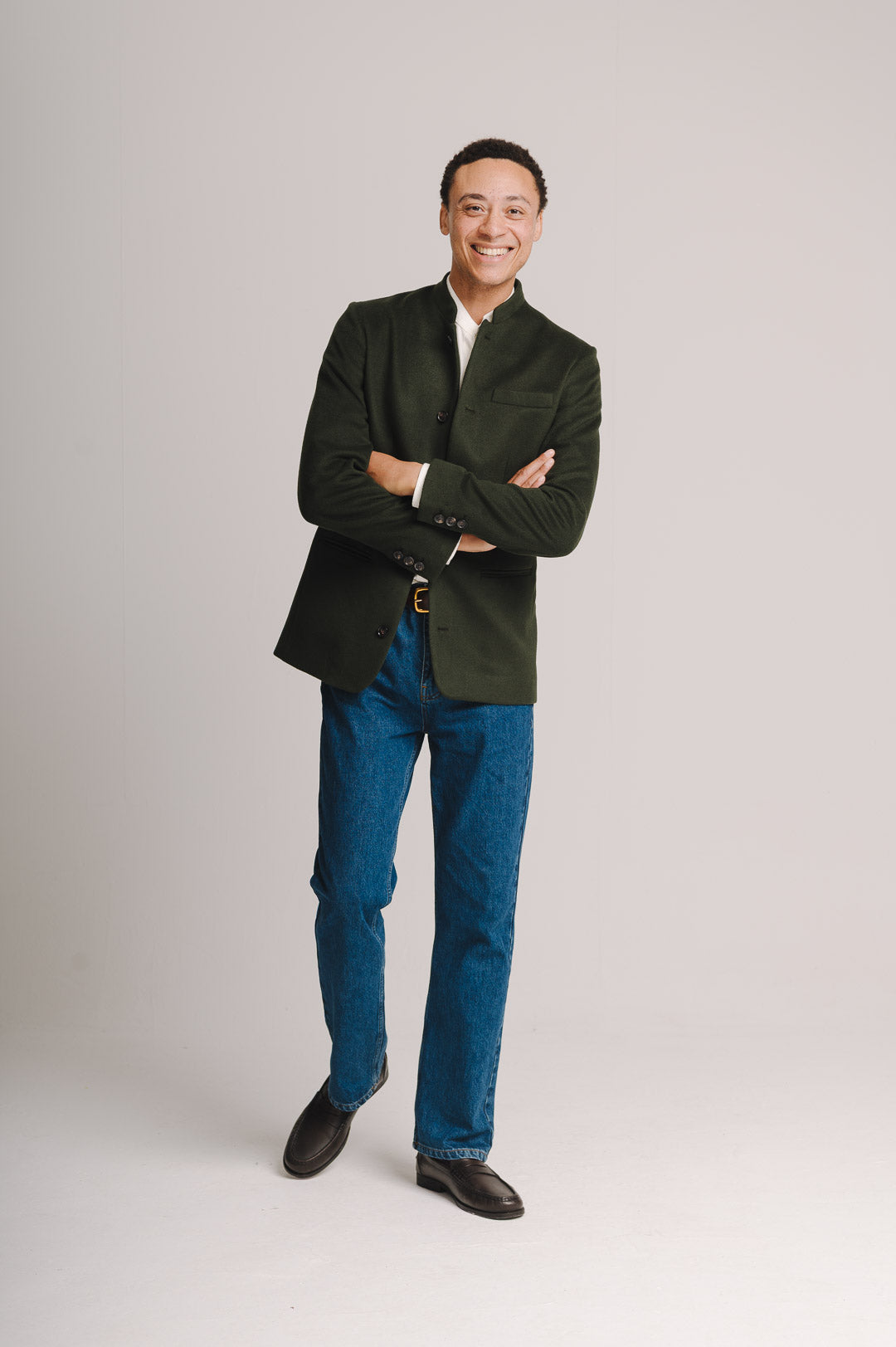 Juniper Green Cashmere Nehru Jacket