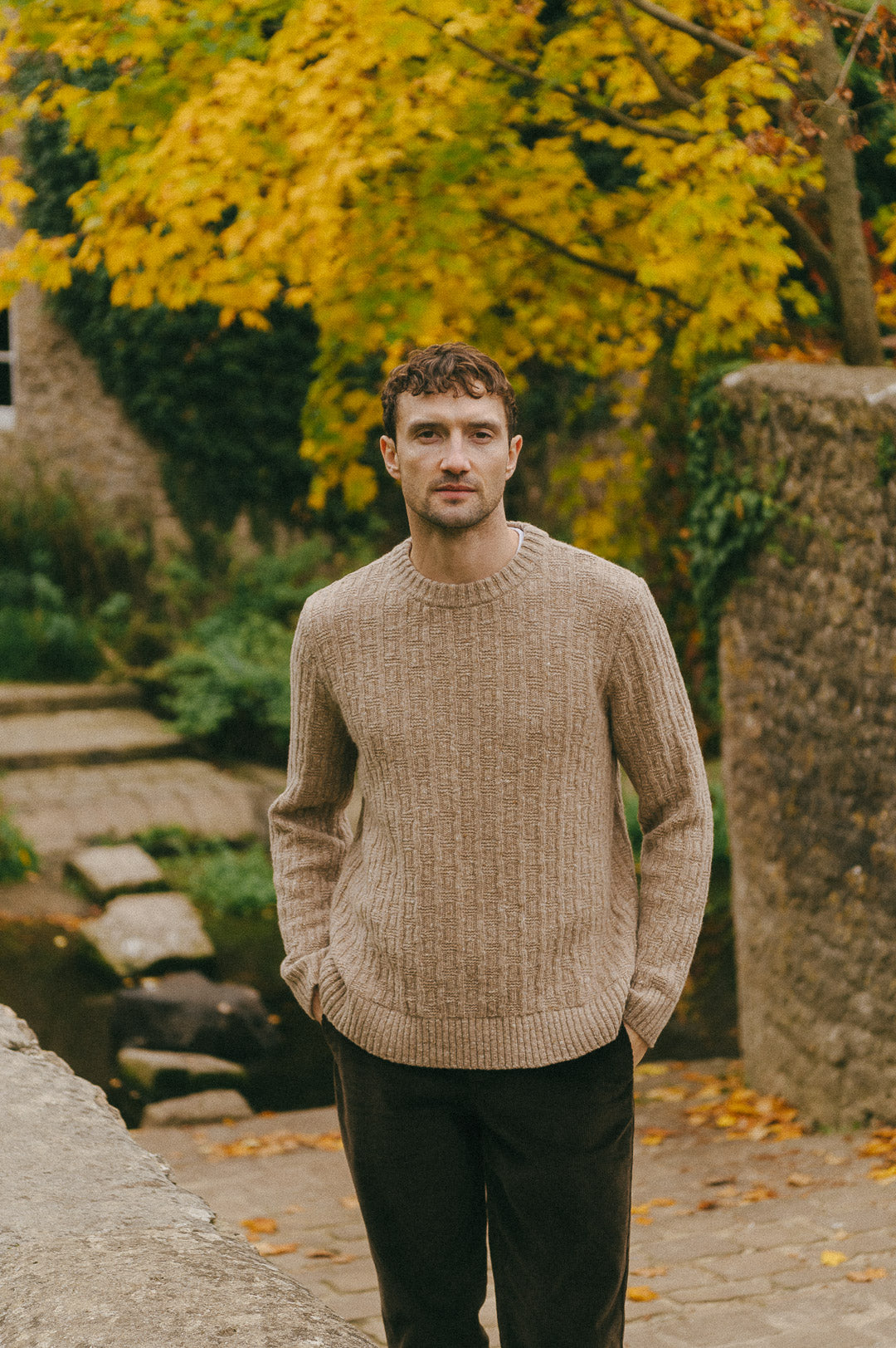 Camel Donegal Wool Cable Jumper