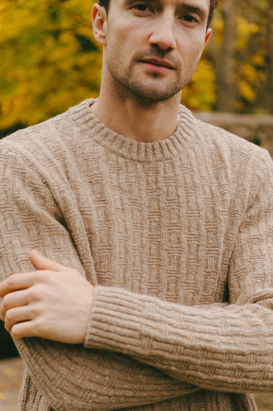 Camel Donegal Wool Cable Jumper