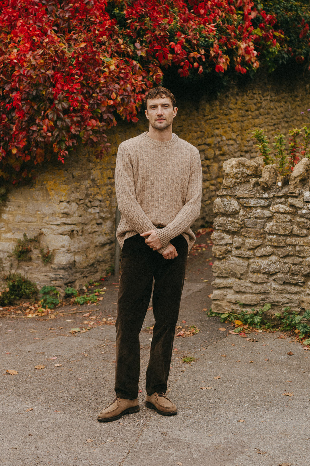 Camel Donegal Wool Cable Jumper