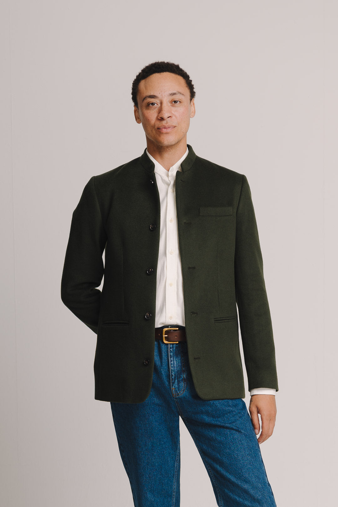 Juniper Green Cashmere Nehru Jacket