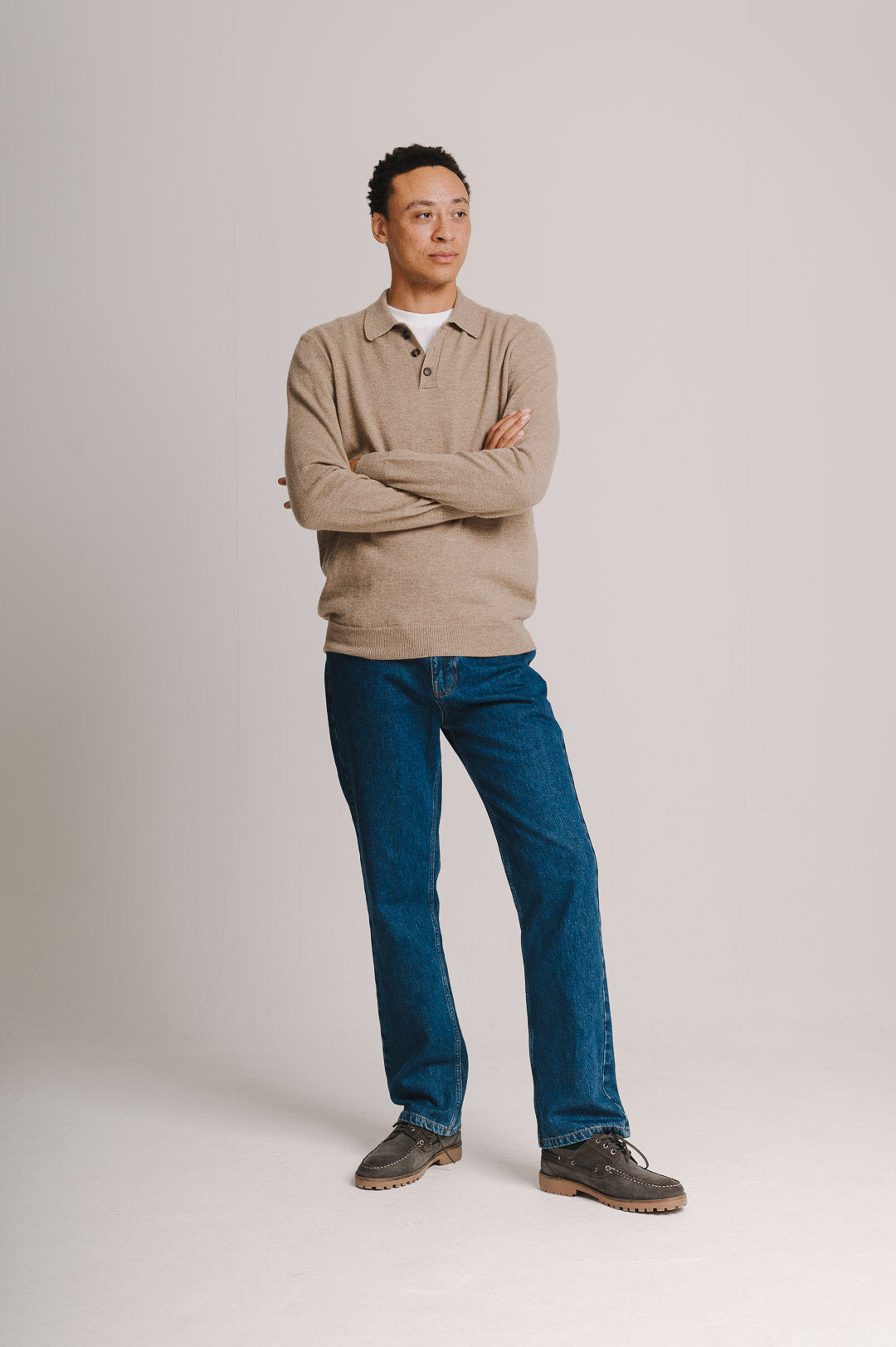 Oat Cashmere Long Sleeve Polo