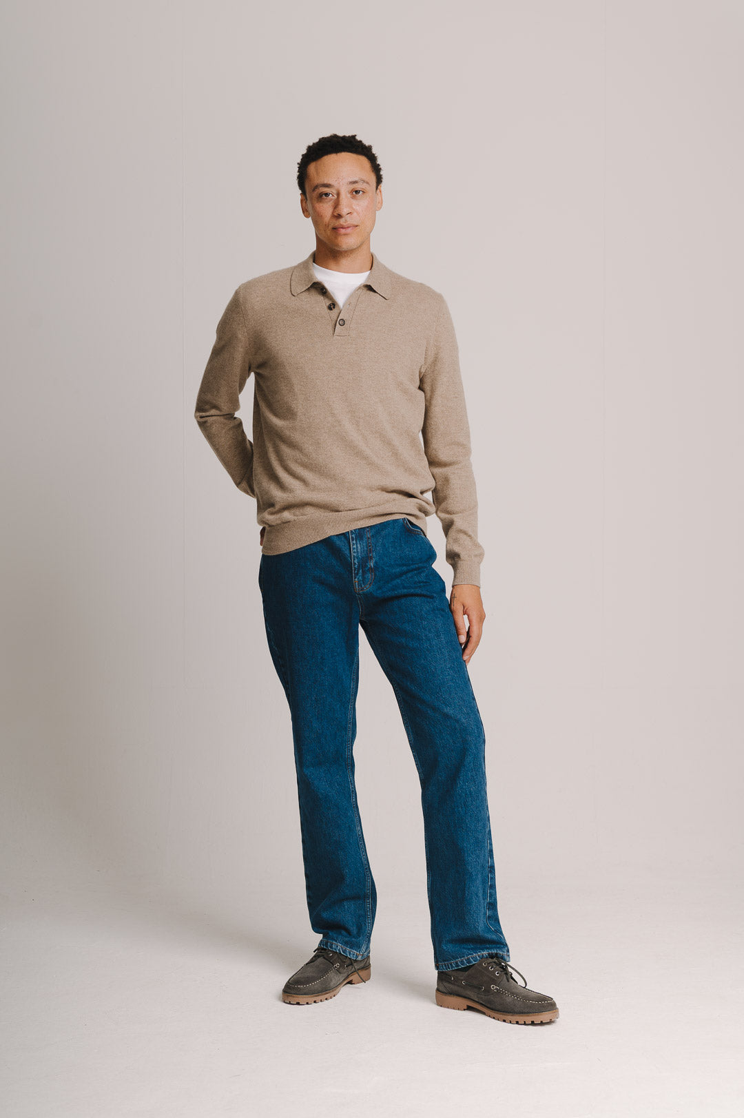 Oat Cashmere Long Sleeve Polo