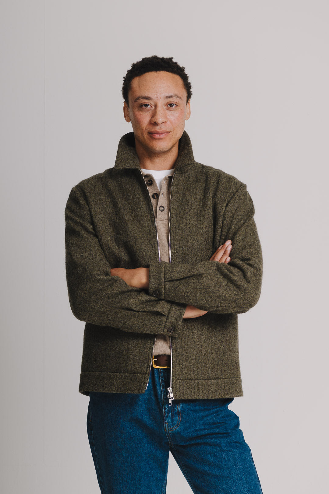 Green Brushed Wool Zip Jacket