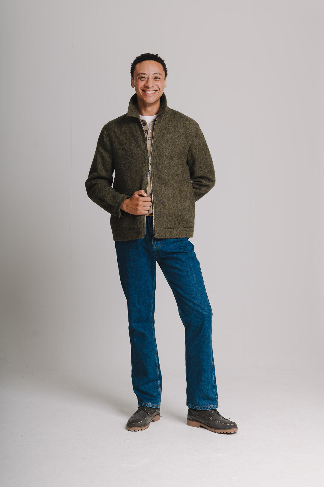 Green Brushed Wool Zip Jacket