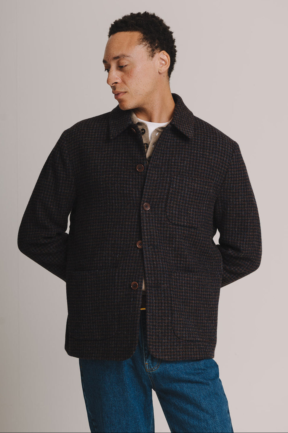 Navy Rust Check Wool Chore Jacket
