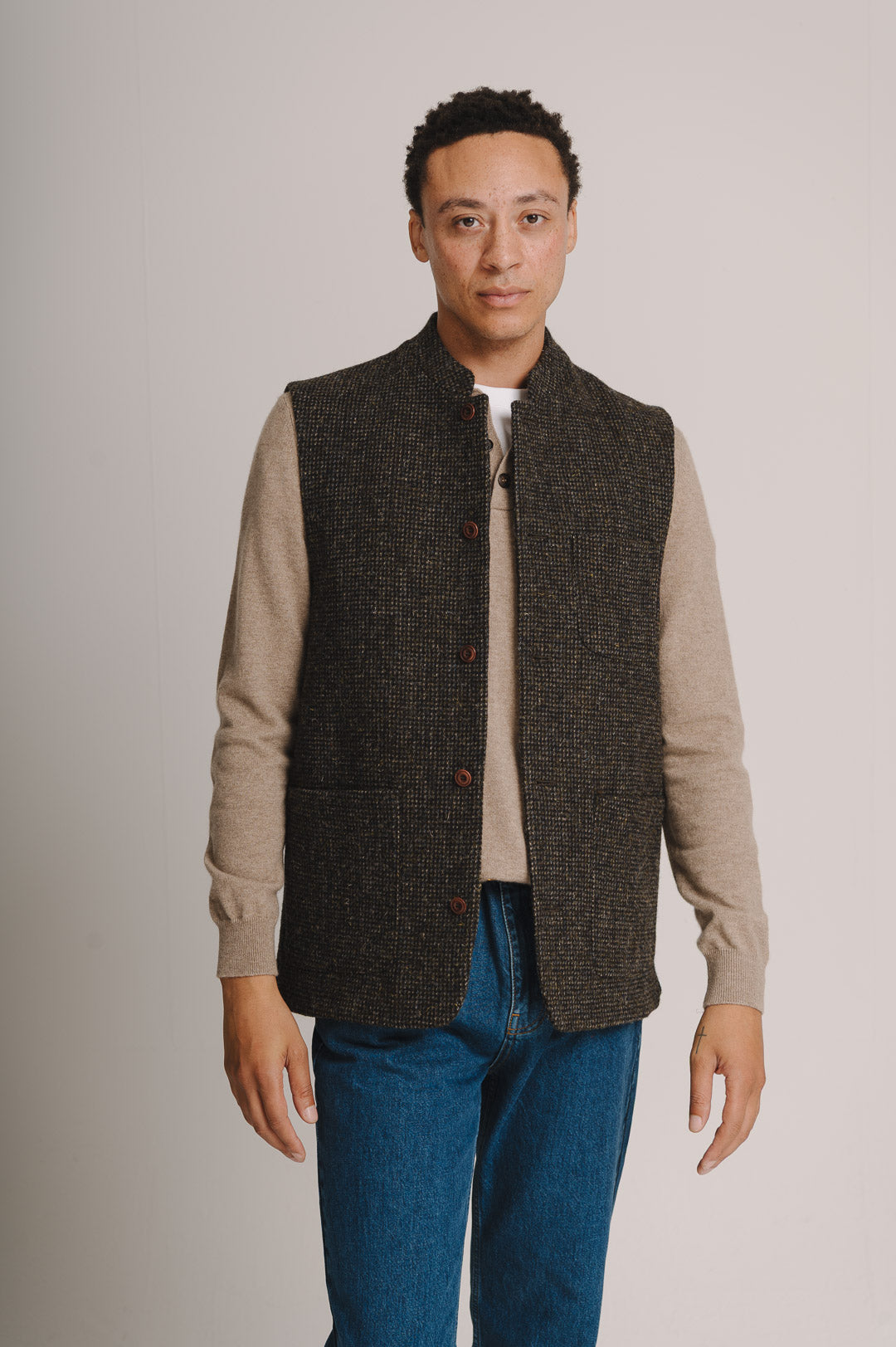 Bark Harris Tweed Nehru Waistcoat