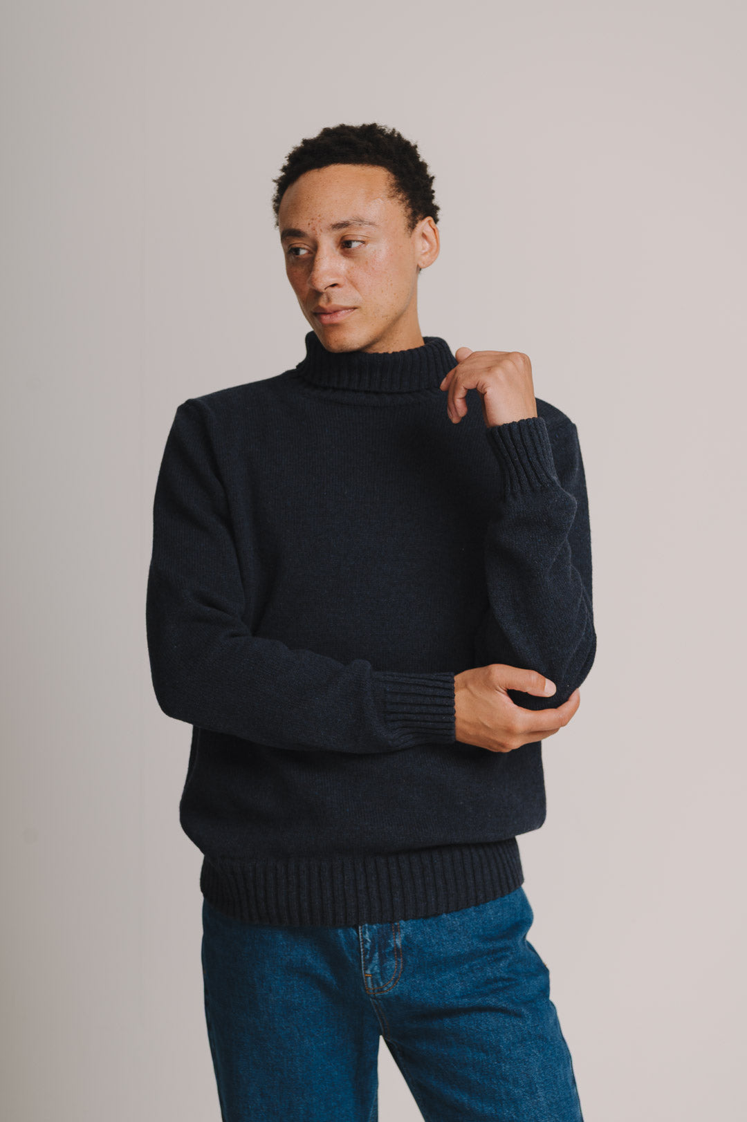 Navy Marl Rollneck Jumper