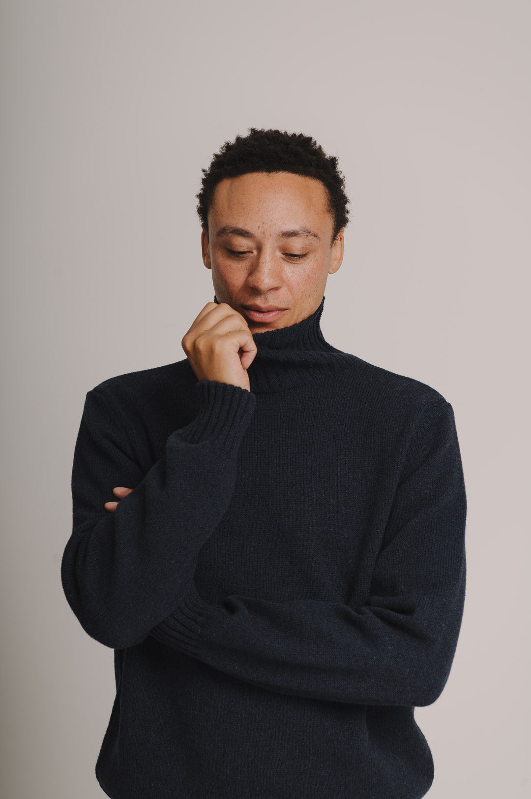 Navy Marl Rollneck Jumper