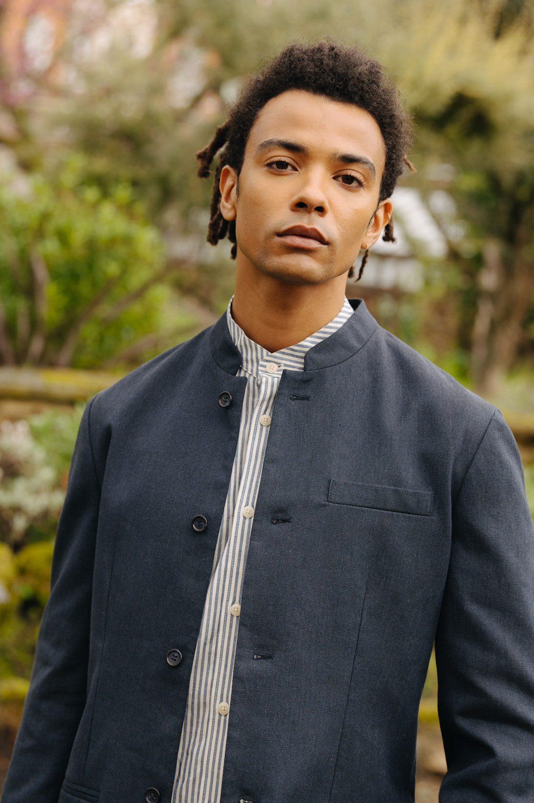 Blue & White Striped Grandad Shirt