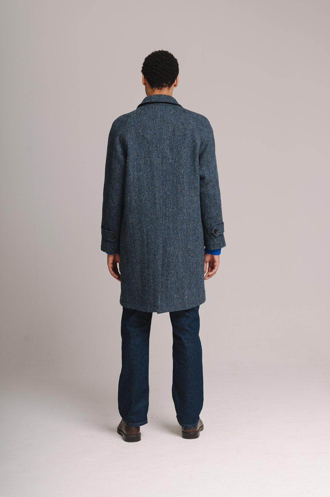 Slate Blue Herringbone Harris Tweed Overcoat