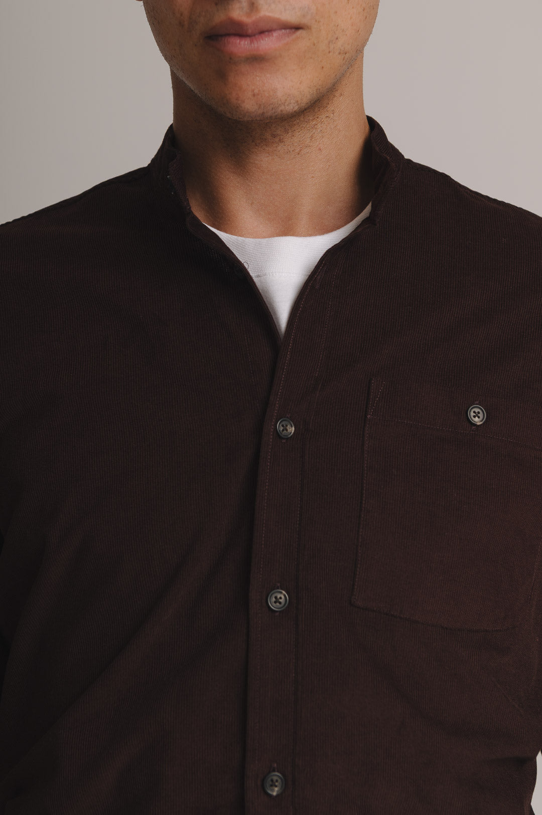 Mahogany Needlecord Grandad Shirt