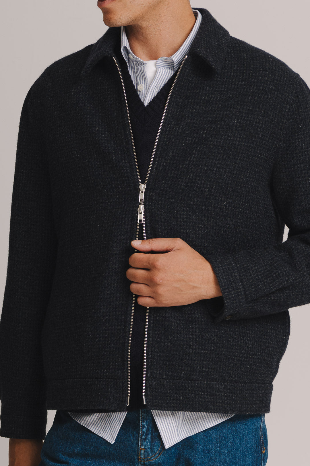 Navy Weave Zip Jacket