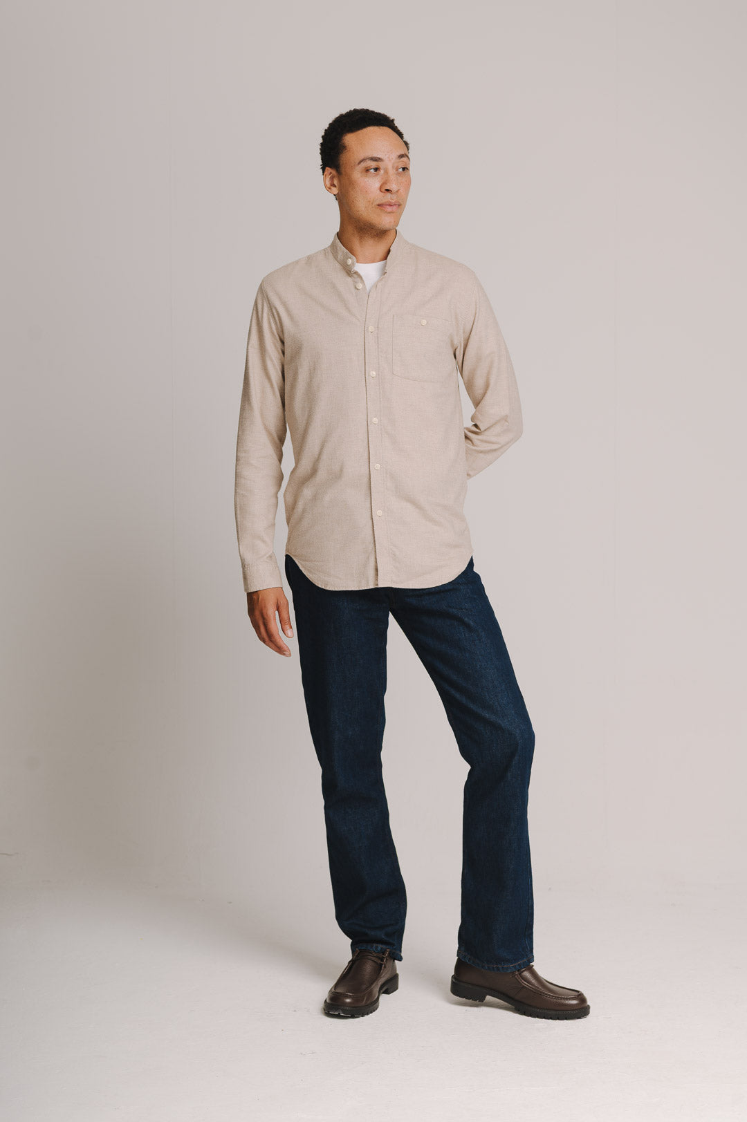 Sand Cotton Cashmere Grandad Shirt