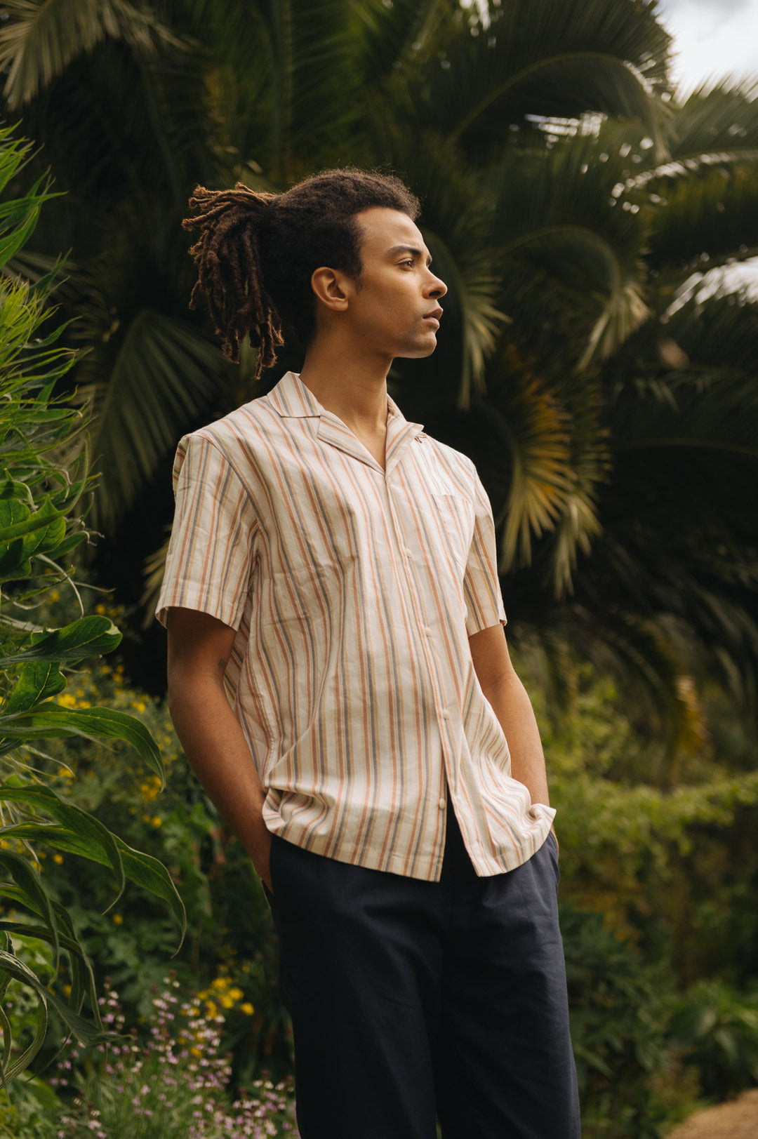 Terracotta Stripe Cotton Cuban Shirt