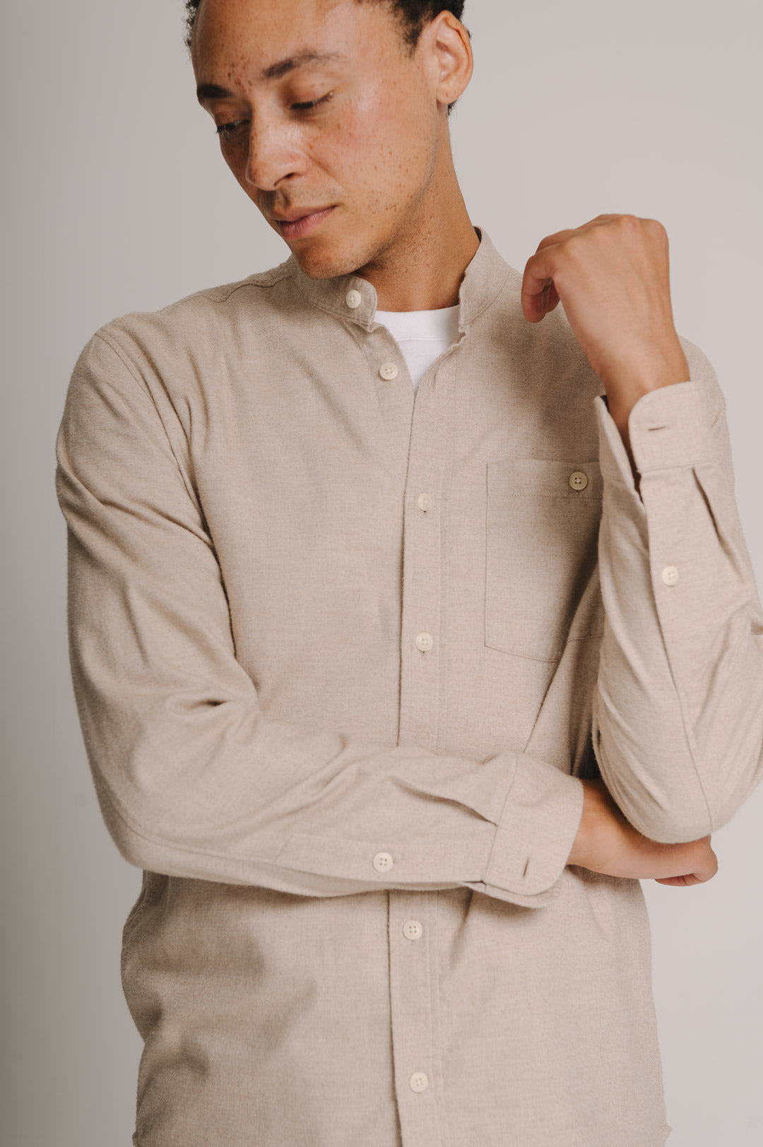 Sand Cotton Cashmere Grandad Shirt