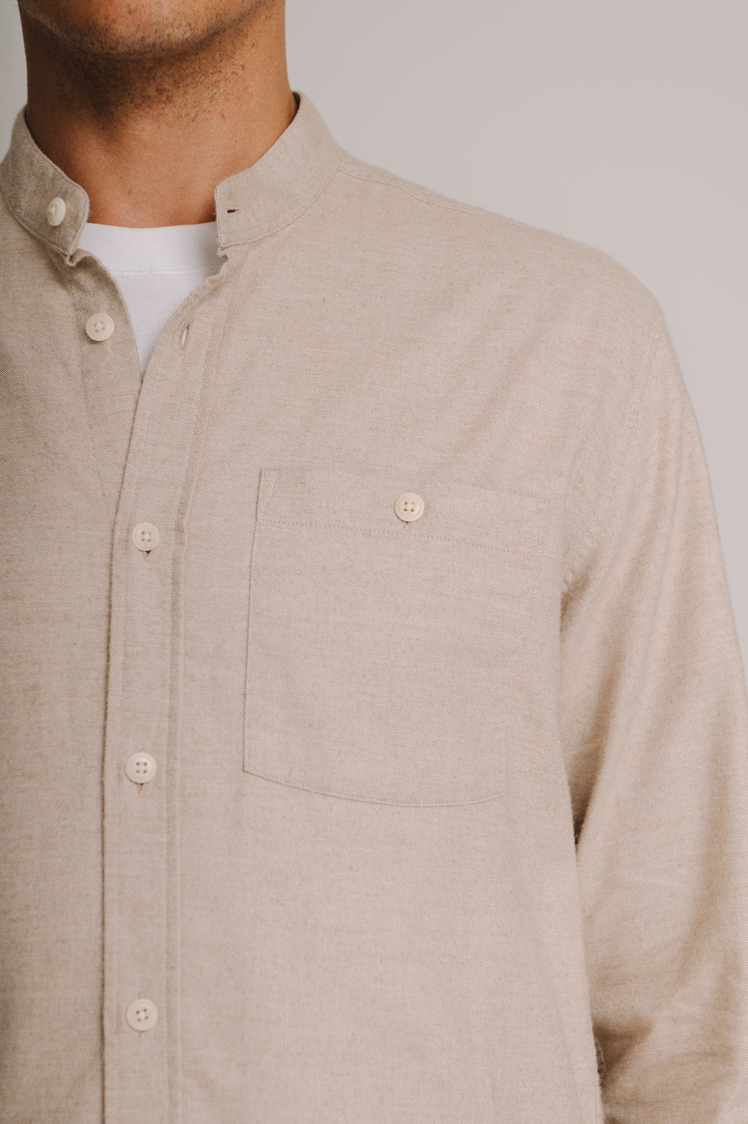 Sand Cotton Cashmere Grandad Shirt