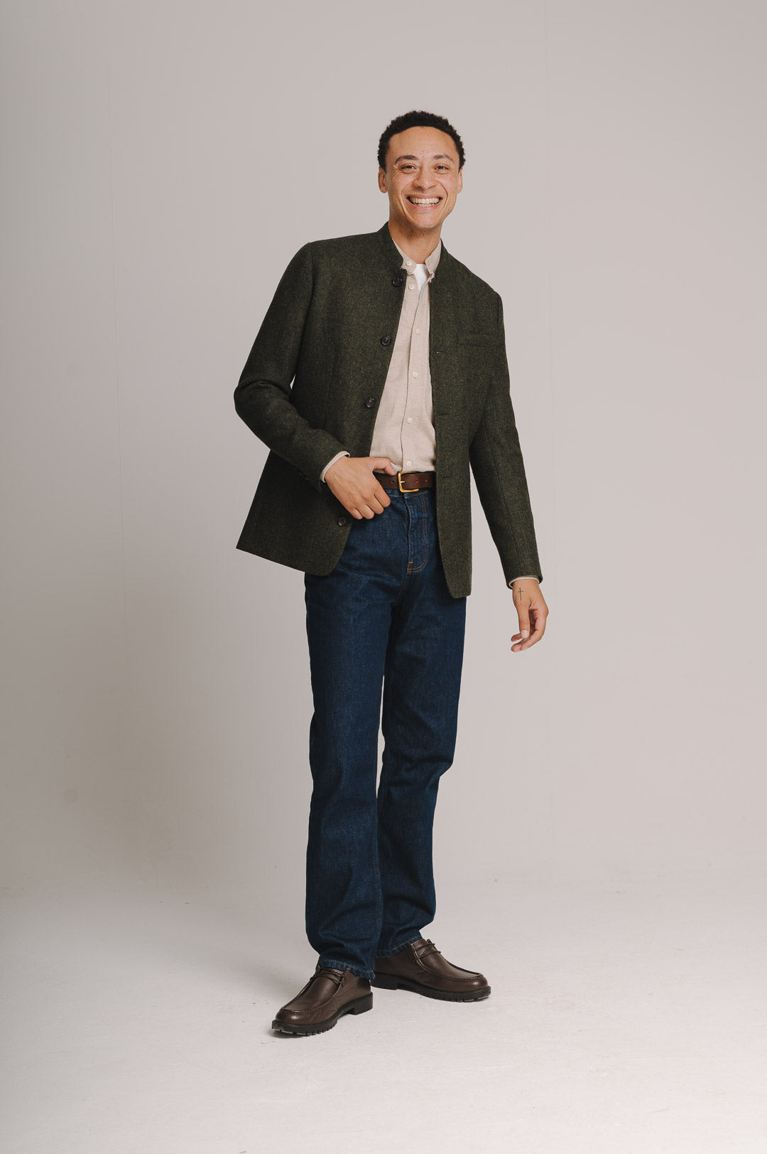 Juniper Green Herringbone Nehru Jacket