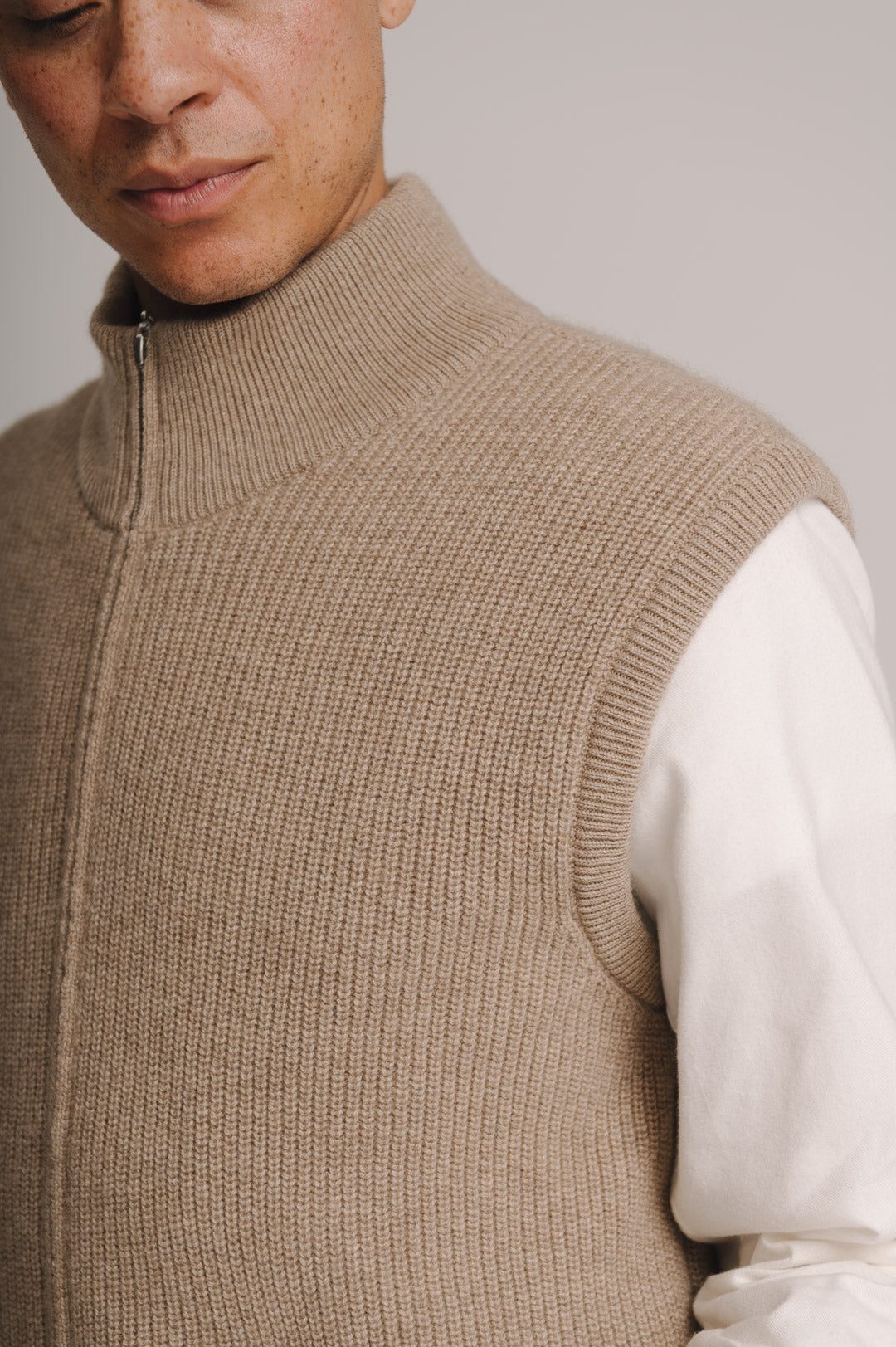 Oatmeal Cashmere Knit Gilet