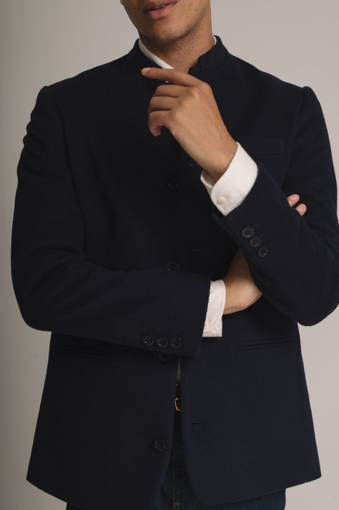 Navy Cashmere Nehru Jacket