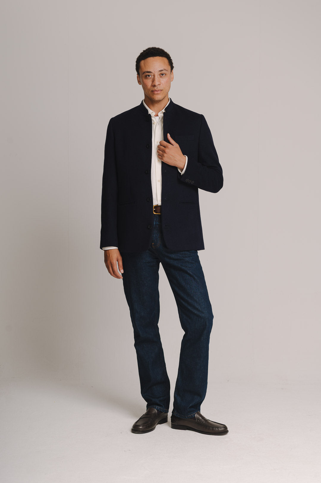 Navy Cashmere Nehru Jacket
