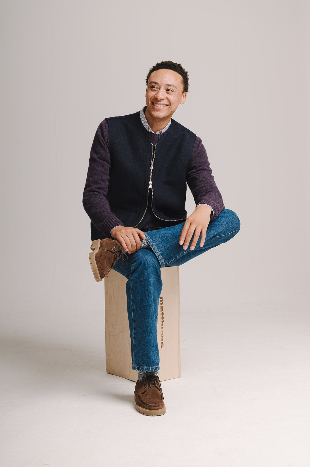 Navy Linen Wool Twill Gilet