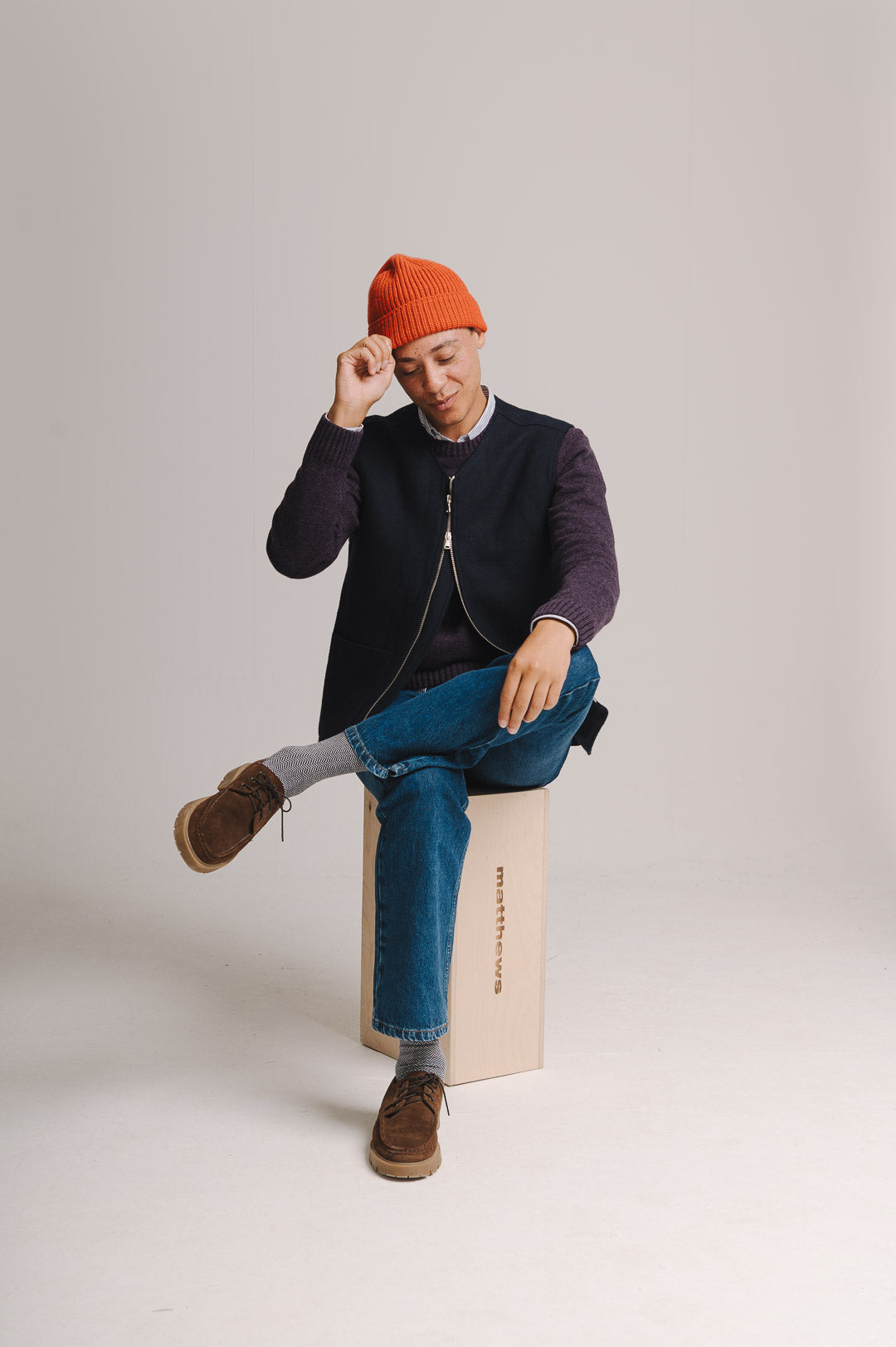 Navy Linen Wool Twill Gilet