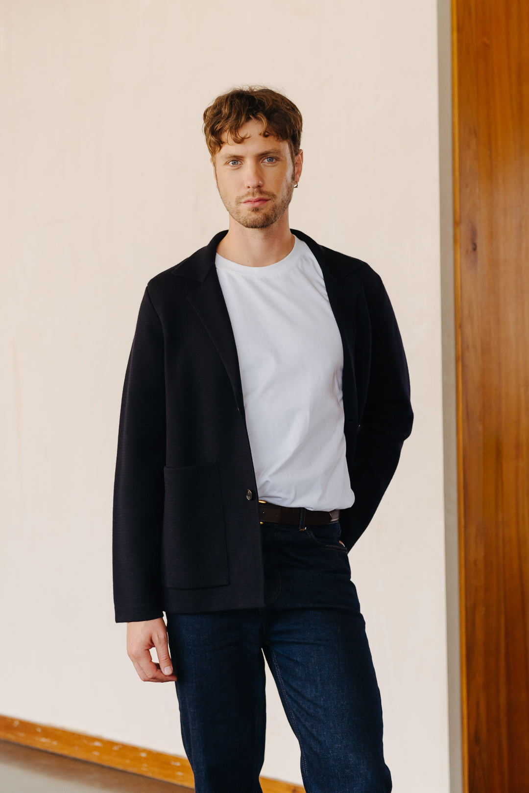 Navy Merino Knit Blazer