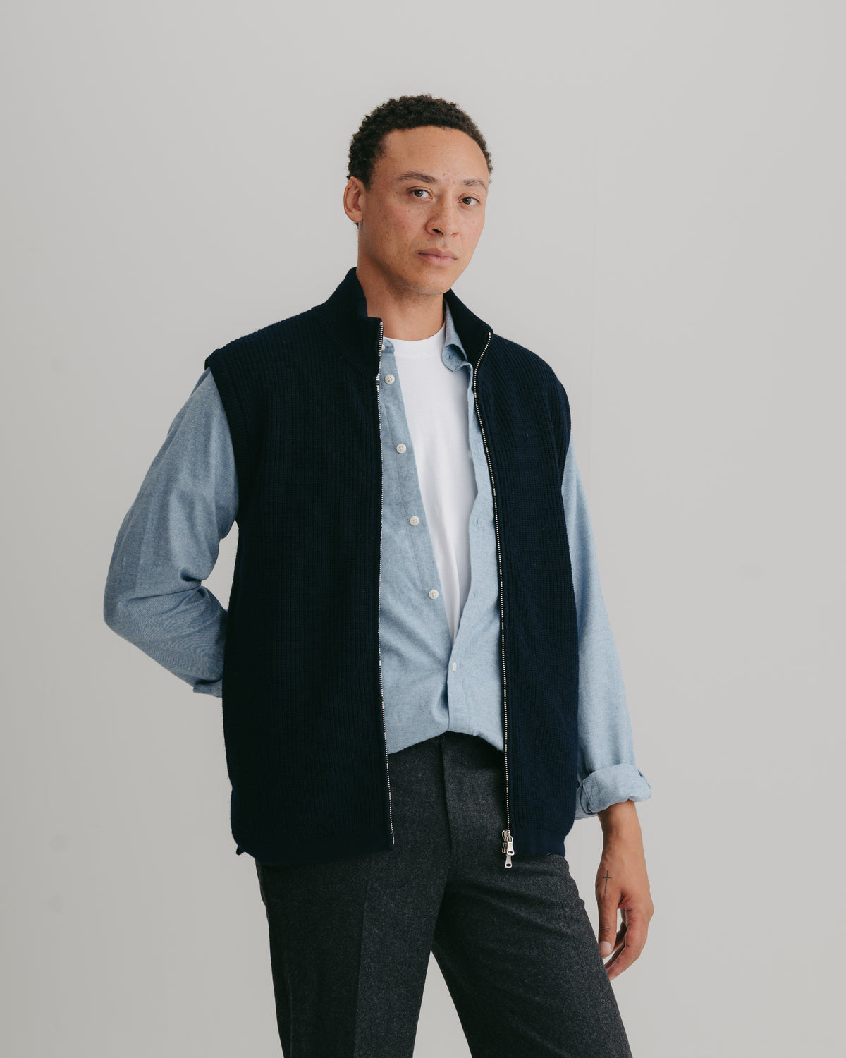 Navy Cashmere Knit Gilet