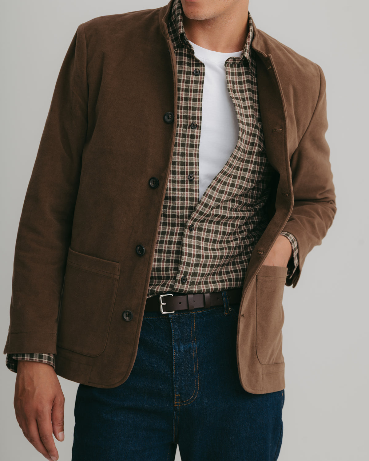 Hazelnut Moleskin Casual Nehru Jacket, Nehru Jacket - SIRPLUS