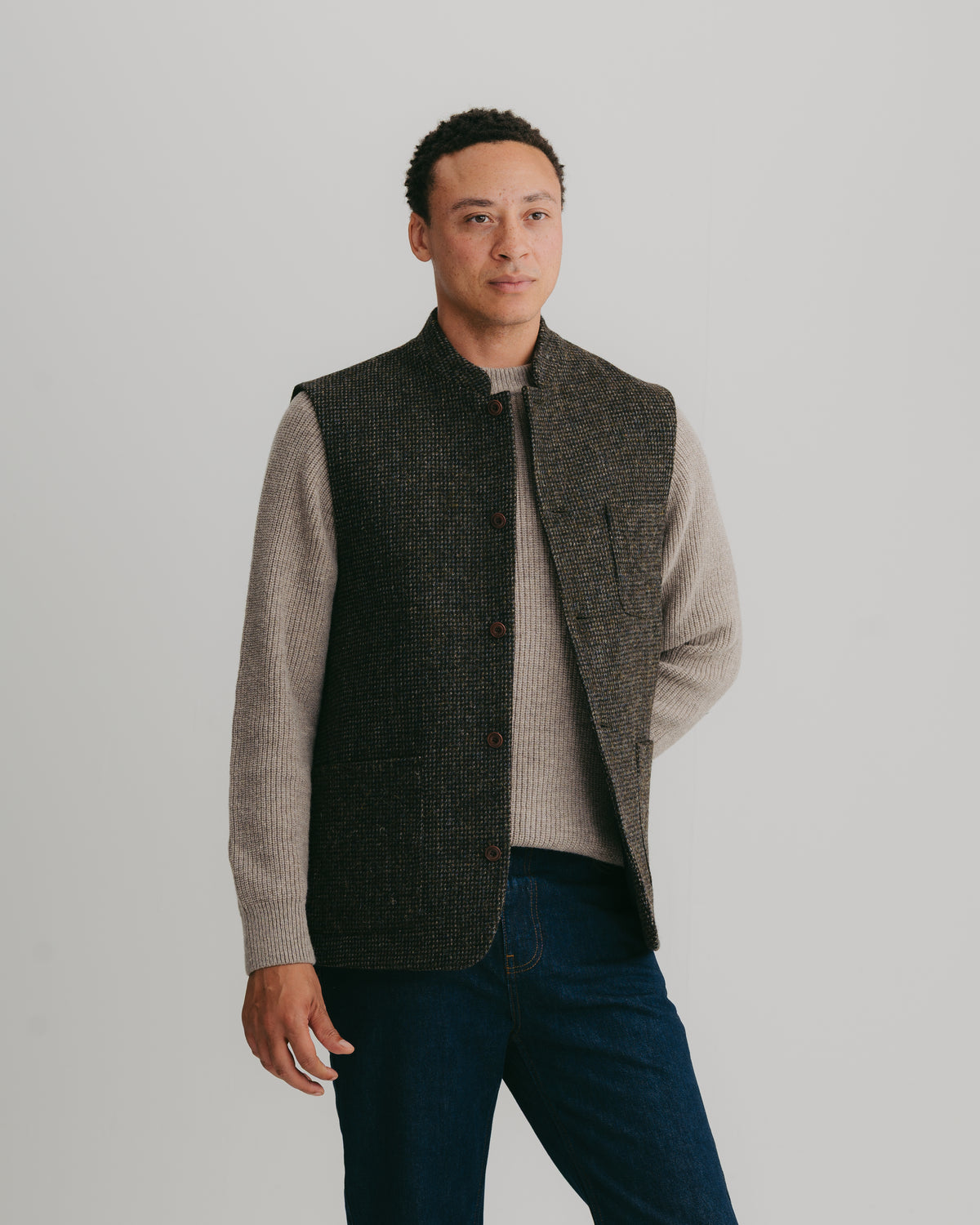 Deep Umber Wool Nehru Waistcoat, Nehru Waistcoat - SIRPLUS