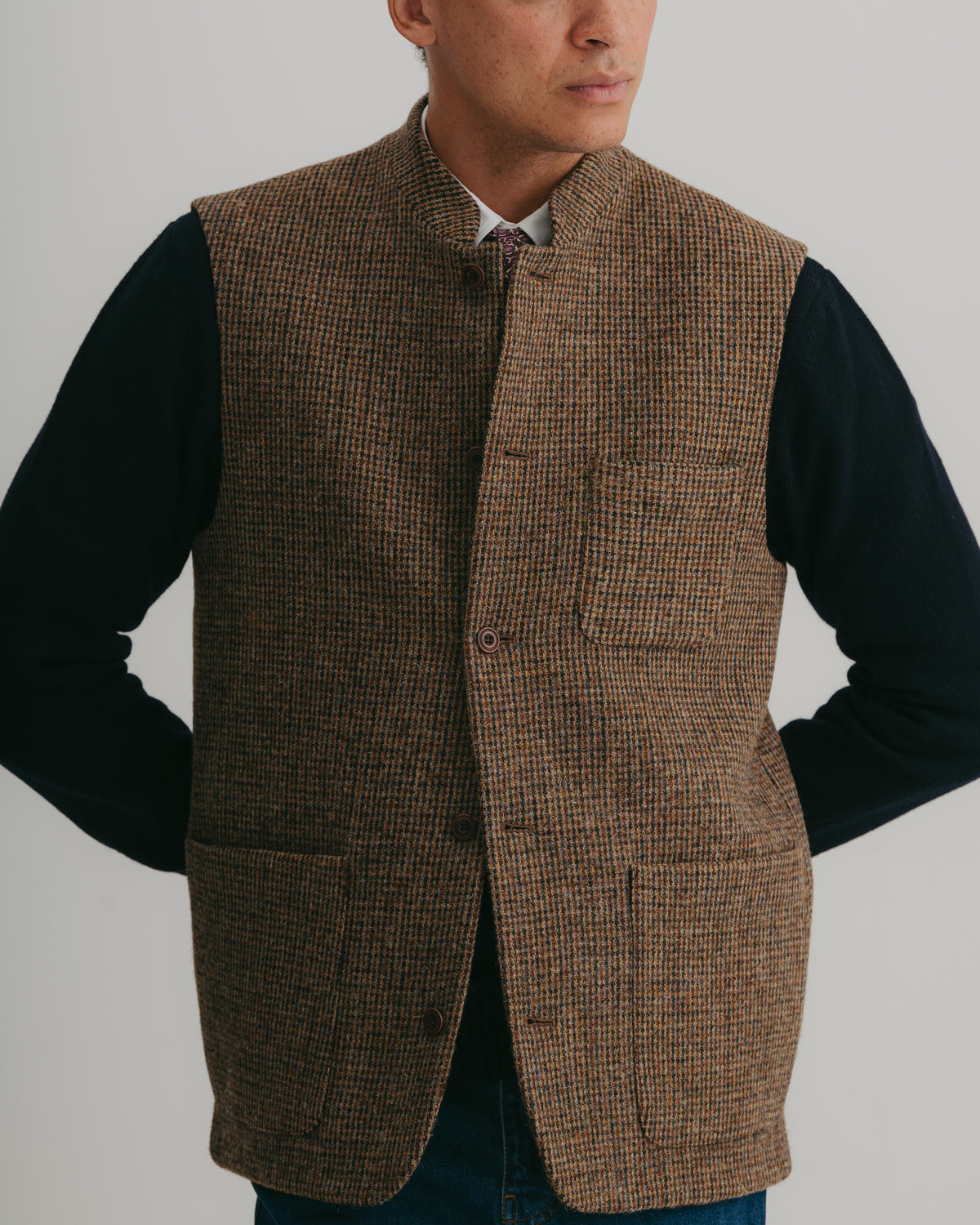 Brown Harris Tweed Nehru Waistcoat, Nehru Waistcoat - SIRPLUS