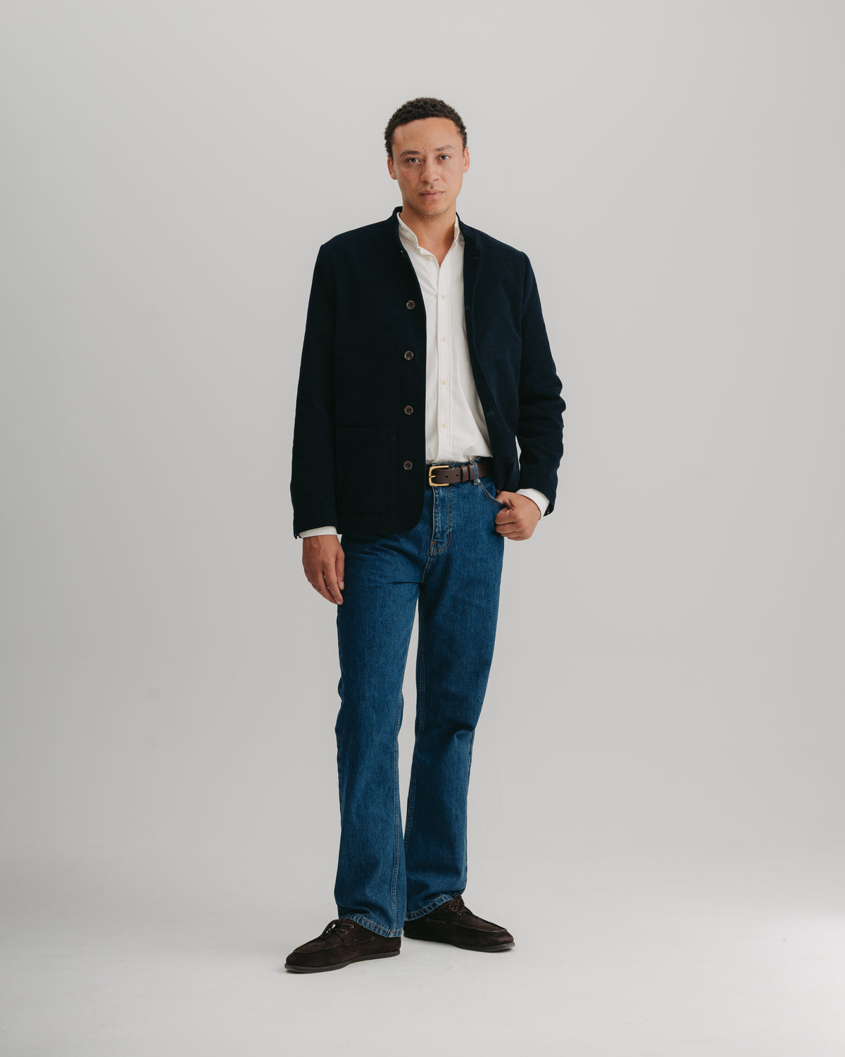 Midnight Navy Moleskin Casual Nehru Jacket, Nehru Jacket - SIRPLUS