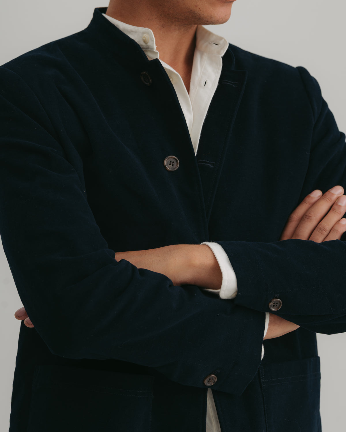 Midnight Navy Moleskin Casual Nehru Jacket, Nehru Jacket - SIRPLUS