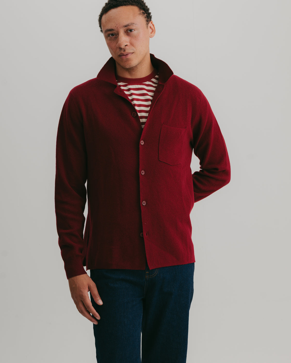 Merlot Merino Knit Polo Shirt, Long-Sleeve Polo Shirt - SIRPLUS