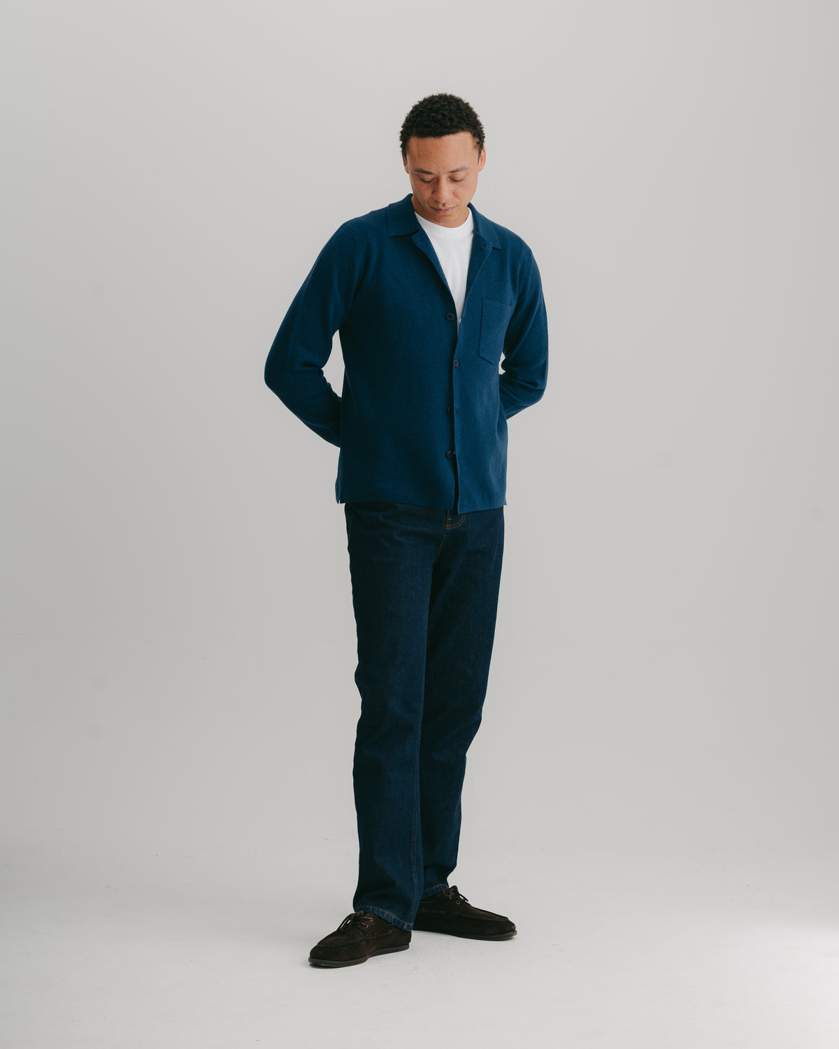 Petrol Blue Merino Knit Polo Shirt, Long-Sleeve Polo Shirt - SIRPLUS