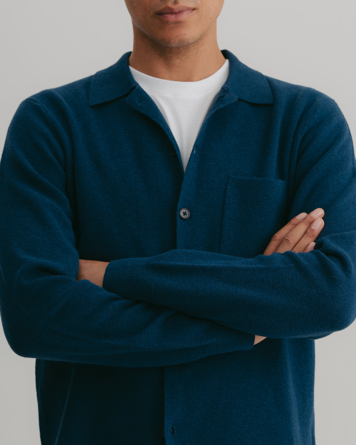 Petrol Blue Merino Knit Polo Shirt, Long-Sleeve Polo Shirt - SIRPLUS