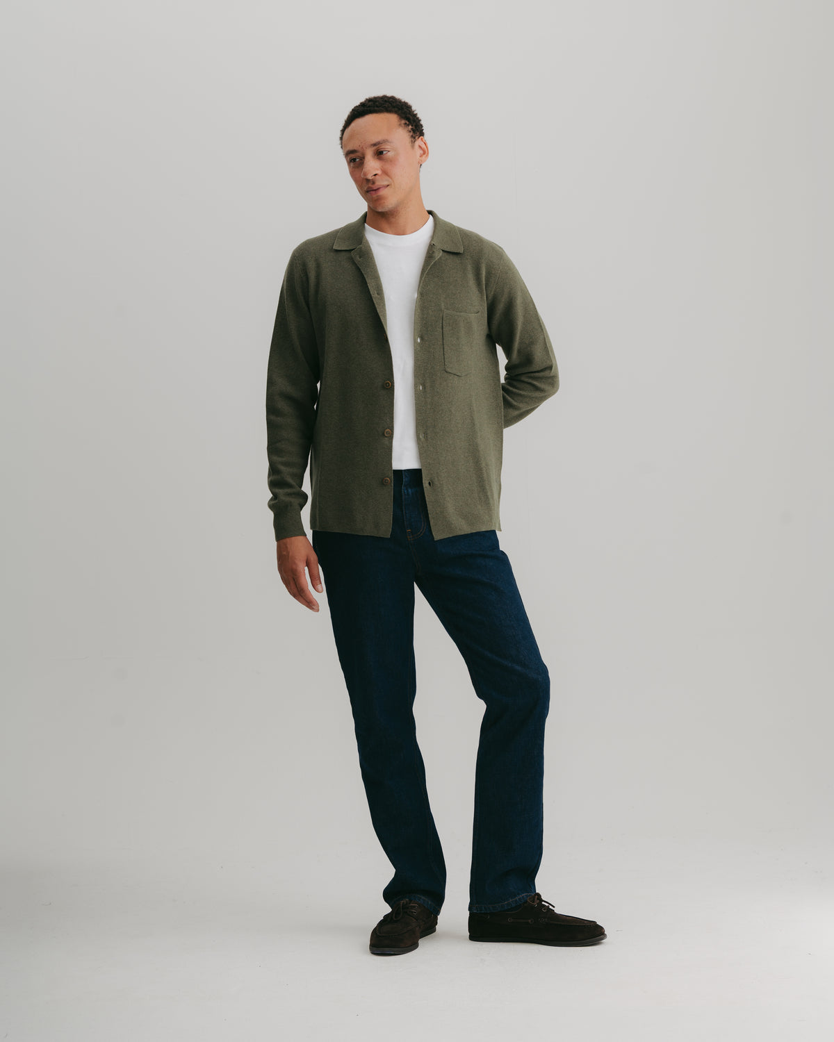 Moss Green Merino Knit Polo Shirt, Long-Sleeve Polo Shirt - SIRPLUS