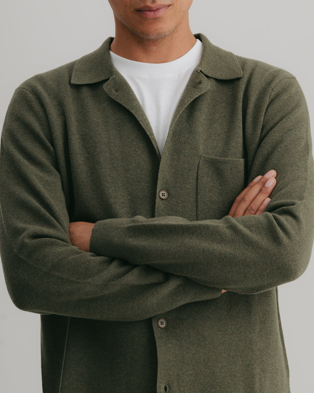 Moss Green Merino Knit Polo Shirt, Long-Sleeve Polo Shirt - SIRPLUS