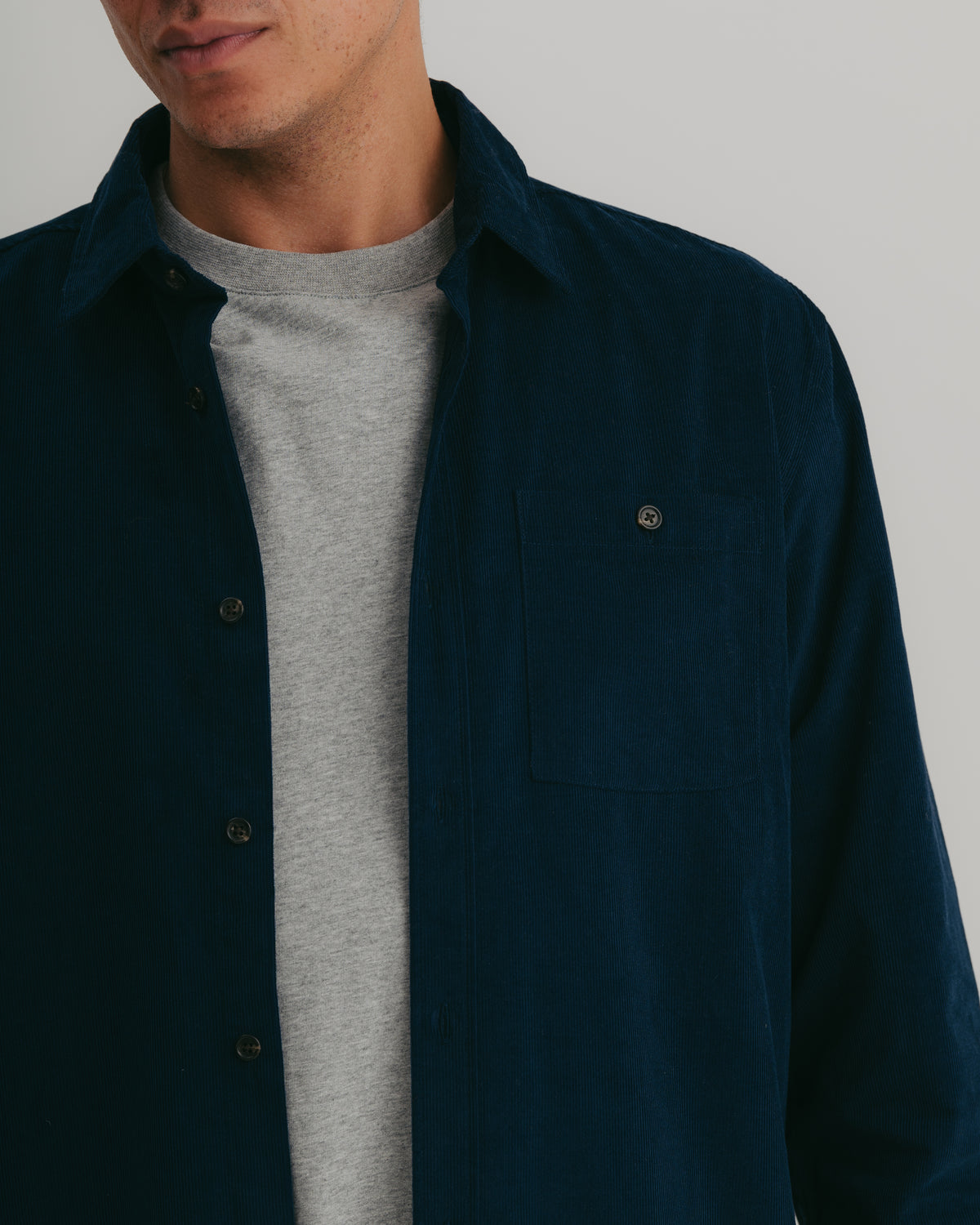 French Navy Needlecord Collared Shirt, Collar Shirt - SIRPLUS