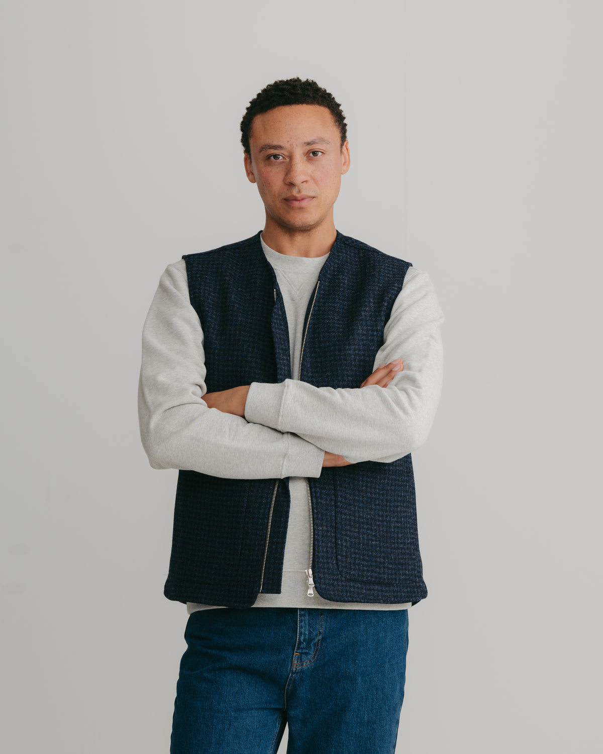 Navy Houndstooth Wool Gilet, Gilet - SIRPLUS