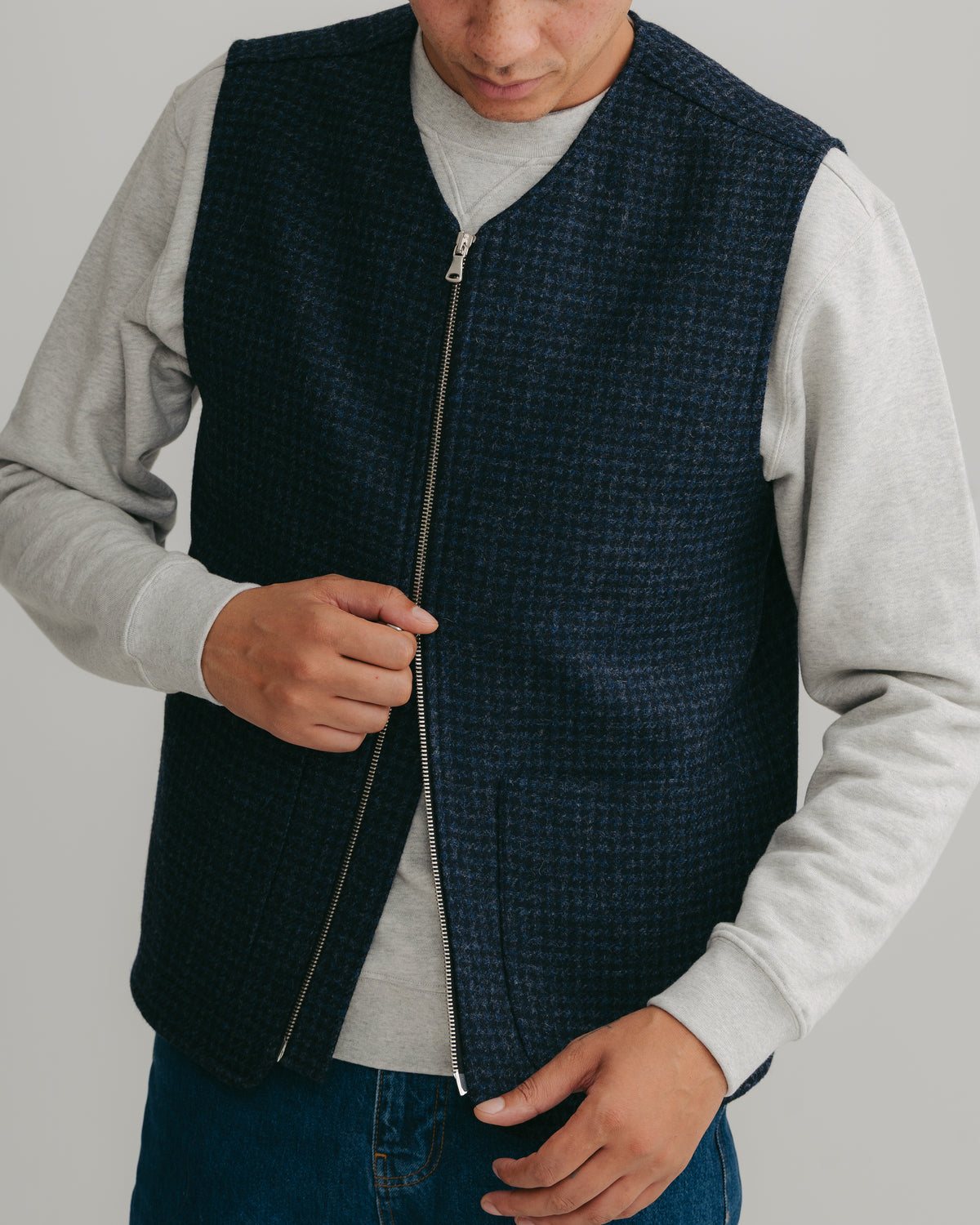 Navy Houndstooth Wool Gilet, Gilet - SIRPLUS